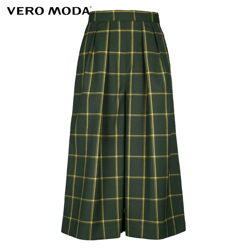 Vero Moda Brand 2018 NEW three quarter trouser regular OL-style side pocket zipper plaid women wide leg pants |31616J007