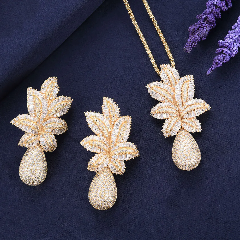 

GODKI 65mm Luxury Pineapple Water Drop Women Wedding Cubic Zirconia Choker Necklace Earring Dubai Jewelry Set Jewellery Addict