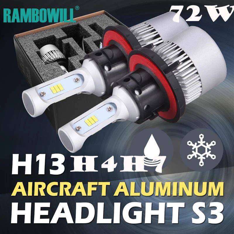 

2x72W H4/H13 Hi-Lo Beam H7 Single Beam CSP LED Car Headlight Bulbs CREE Chips 8000LM 6500K Silver LED Driving Light 12V Vehicle
