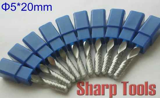 

10pcs 5*20MM One Flute Bit Spiral End Milling Cutter Tungsten Carbide CNC Cutting Tools, Clean CNC Bits for Wood Cutting Milling