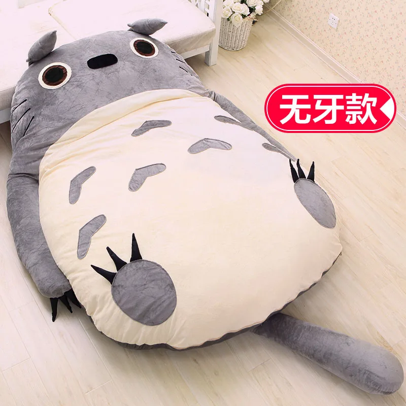 4 размера большой Тоторо односпальная и двуспальная кровать гигантская кровать Totoro Матрас Подушка плюшевый Матрас Подушка Татами Beanbag matelas - Цвет: Without Teeth