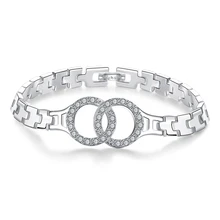 Famous Brand Woman Wedding Engagement Jewelry 925 Sterling Silver Chain Link Style Bracelet Crystal Bangles