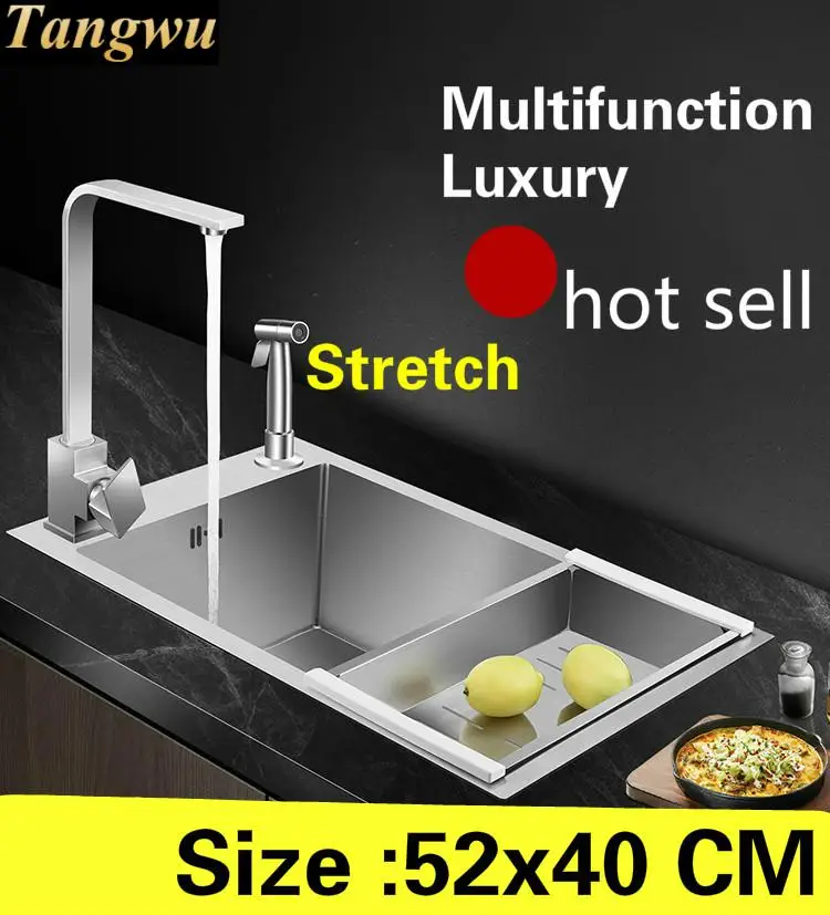 

Free shipping Apartment multifunction kitchen manual sink single trough high quality 304 stainless steel hot sell small 52x40 CM