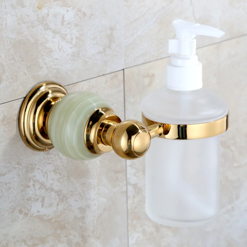 Luxury GOLD brass jade Liquid Soap Dispenser With Gold Finish+Frosted