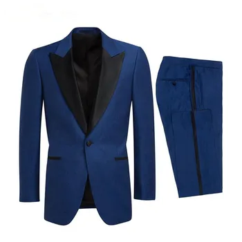 

2 Piece Suits Men's Fashion Dark blue Solid Wedding Dress Suit Costumes Male Formal Business Casual Suits Groom Tuxedo Prom suit