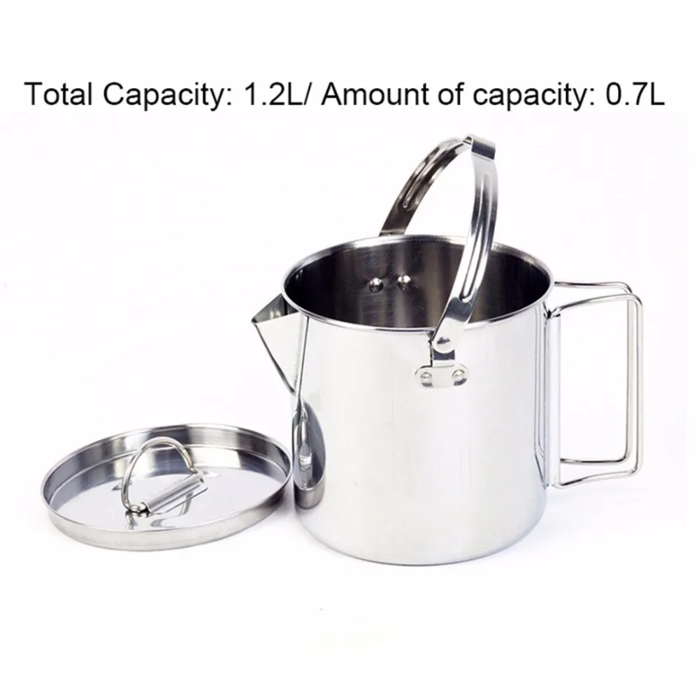 1.2L calderas de acero inoxidable al aire libre montañismo Camping hervir agua colgando olla con tapa vajilla