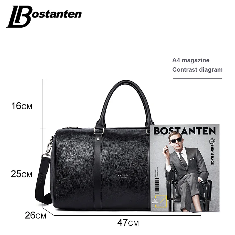 BOSTANTEN جلد أصلي للرجال حقائب السفر بين عشية وضحاها حقيبة من القماش الخشن نهاية الأسبوع سفر كبيرة حمل أكياس Crossbody حقائب السفر