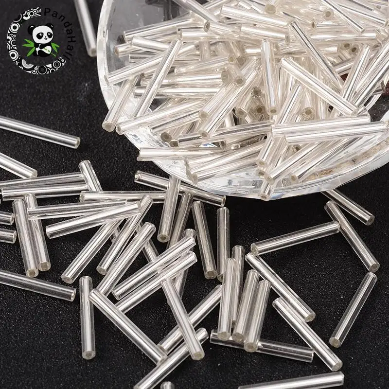 Glass Bugle Beads, Seed Beads, Silver, 2125x3mm, Hole 0.5mm; about