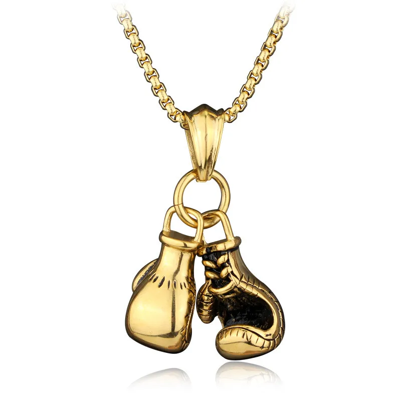 Модные спортивные фитнес ювелирные изделия двойной боксерские перчатки кулон ожерелье шикарные мужские хип-хоп цепочка ожерелье крутые мужские ювелирные изделия - Окраска металла: Gold