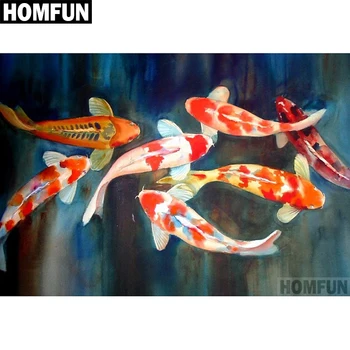 

HOMFUN 5D DIY Diamond Embroidery Full Display "Animal Koi" Diamond Painting Square/Round Rhinestones Decor Art A00586