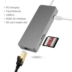 Тип C USB 3,0 хаб для HDMI 3,5 мм аудио RJ45 Ethernet-адаптер с Тип-C SD карты памяти reader Hub XXM8