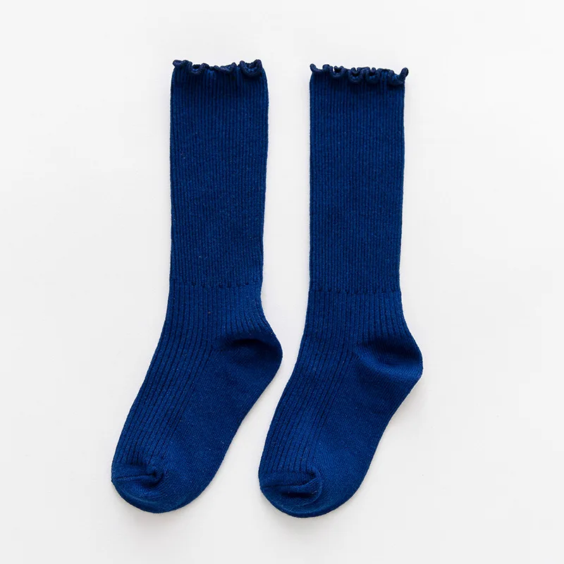 Весенне-летние гофрированные хлопковые носки для маленьких мальчиков и девочек Однотонные Короткие Носки ярких цветов для детей ясельного возраста, От 1 до 10 лет - Цвет: A dark blue