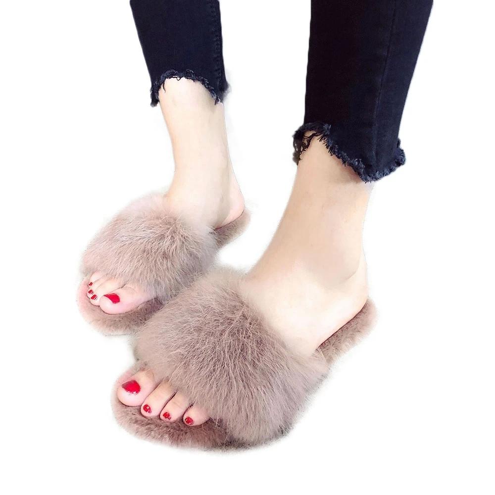 2018 Womens Fur Slippers Winter Shoes Big Size Home Slipper Plush ...