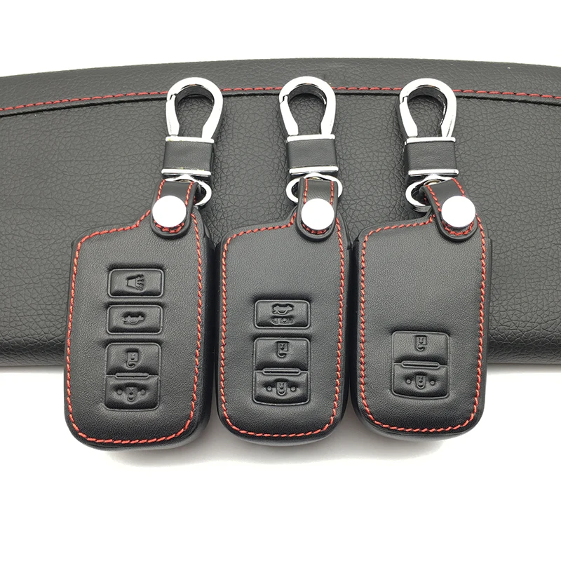 

Classic hot sale 100% leather key cover keychain For TOYOTA RAV4 Corolla Camry Crown Prado 2/3/4 Button Smart remote key case