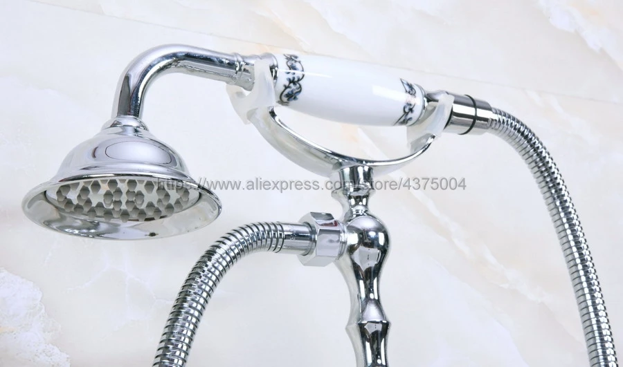 Bathtub Faucet Brass Chrome Deck Mounted Rain Shower Faucet Dual Cross Handles Bathroom Mixer Tap Set Nna122