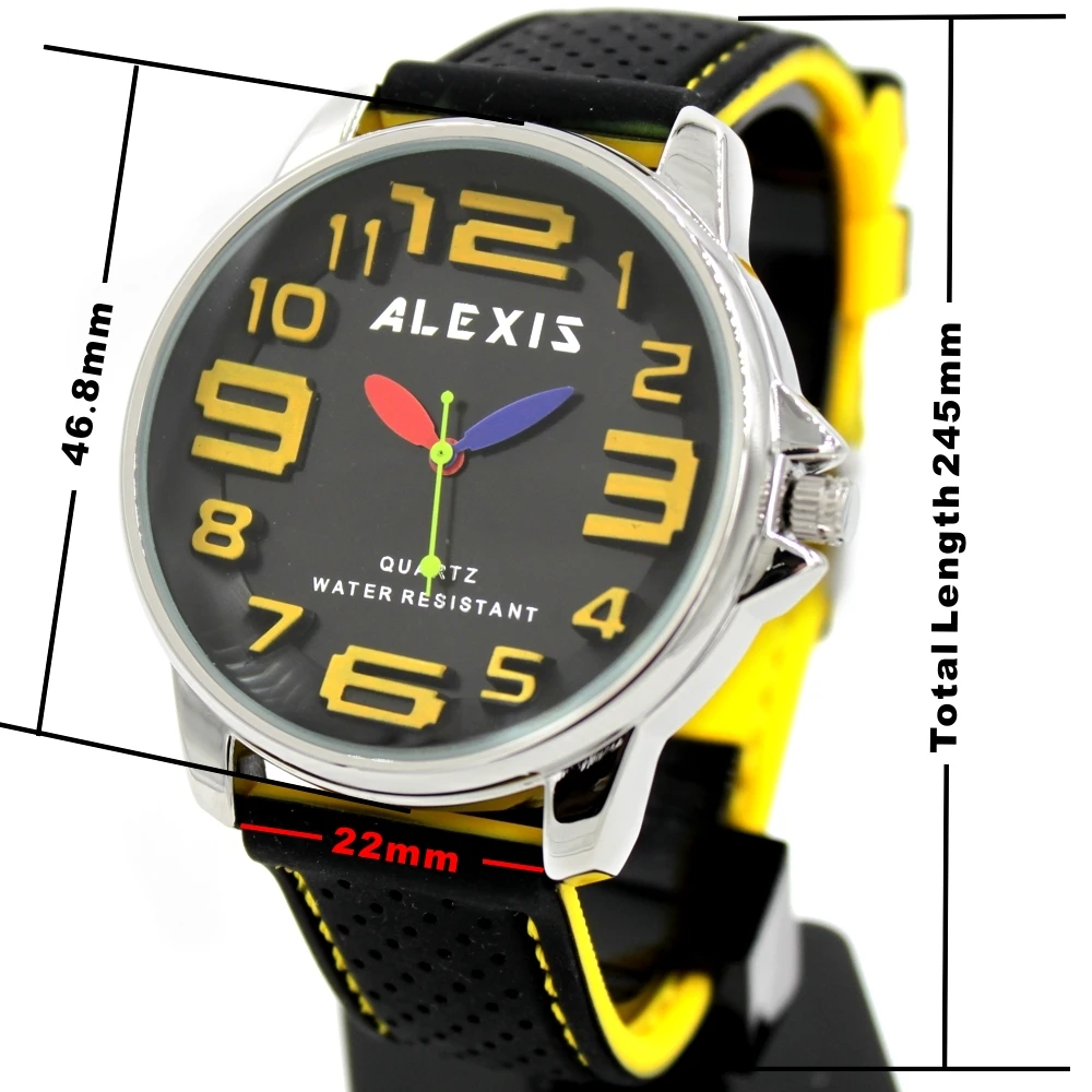 Подарочная коробка легко увидеть FW939D черный+ желтый арабский номер большой циферблат Водостойкий силиконовый черный ремешок ALEXIS модные спортивные часы