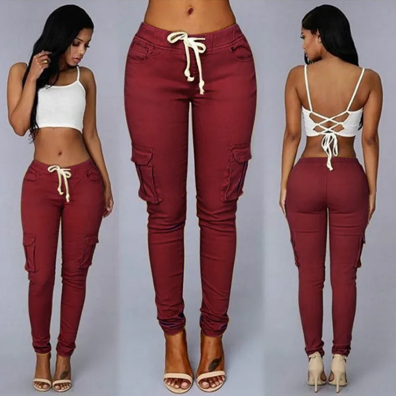 

2019 Spring Women Solid Bodycon Pants Casual High Waist Many Pocket Women Thin Pants Women Casual Plus Size Trousers Women S-4XL