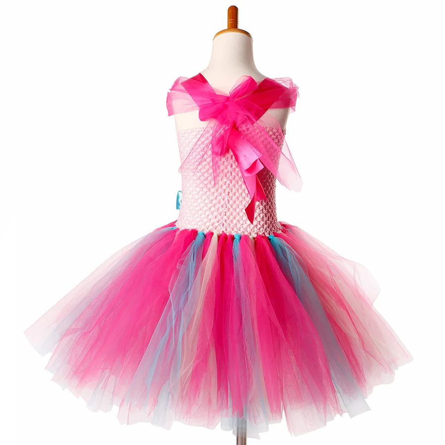 Girls Troll Poppy Tutu Dress Kids Halloween Pink Tulle Costume (11)