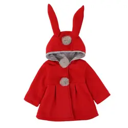 Новинка 2017 года девушки милые пальто с рисунком кролика уха с капюшоном осень-зима верхняя одежда с длинными рукавами для детей Детская