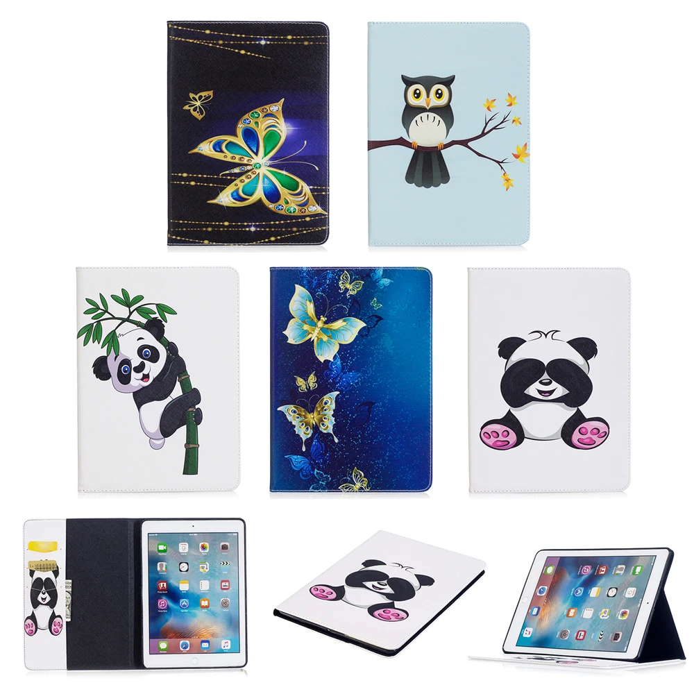 

Panda and owl cartoon Pattern Sleep Wake Stand Holder Flip PU Leather Tablets Cover Cases Case For iPad Air5 6iPad 9.7 2017 2018