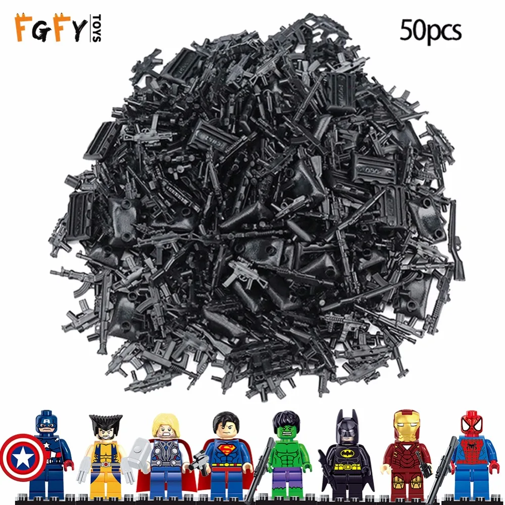 50-100Pcs Gun Weapons Arms Military Series Police Army Soldiers Building Blocks Compatible LegoING Weapon Pack Toy Figures Knife