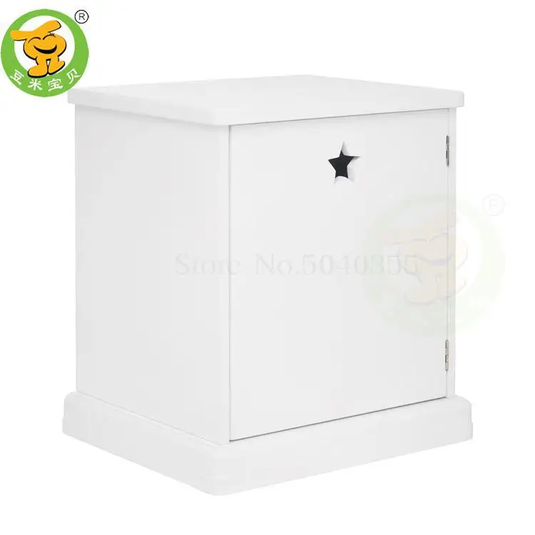 Children's room bedside table Nordic wind bed side cabinet subnet red simple open door storage cabinet - Цвет: Белый