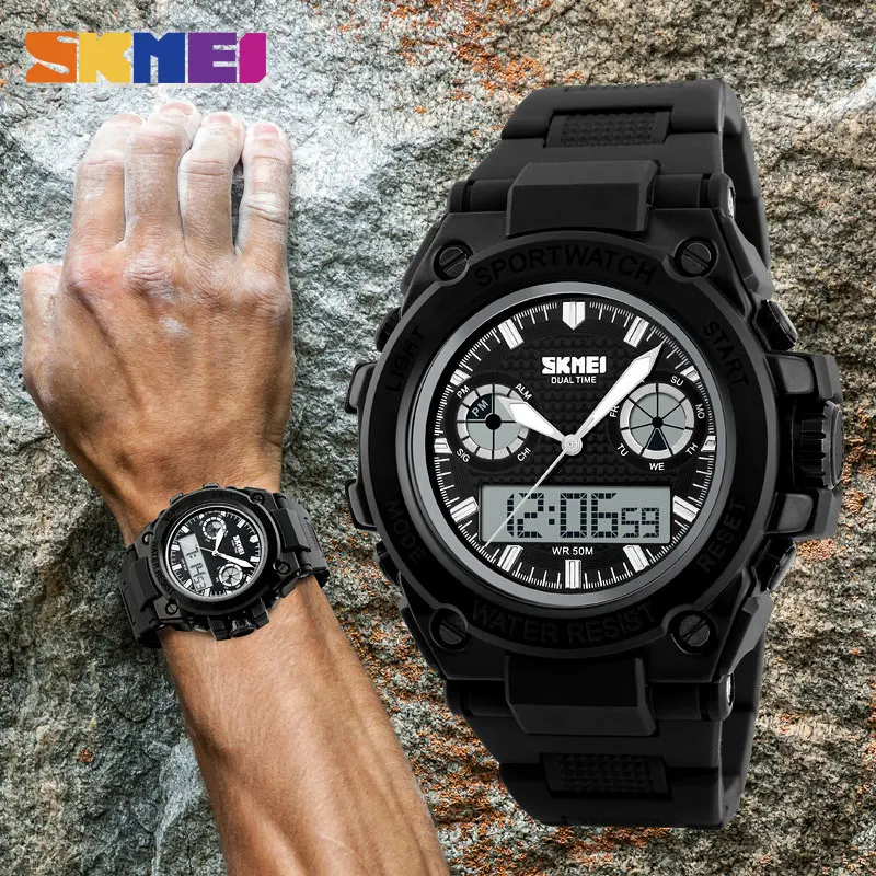 

Men Sports Watches Digital Quartz Watch Dual Display Waterproof LED Clock Kol Saati Zegarki Meskie Relogio Masculino Uhr