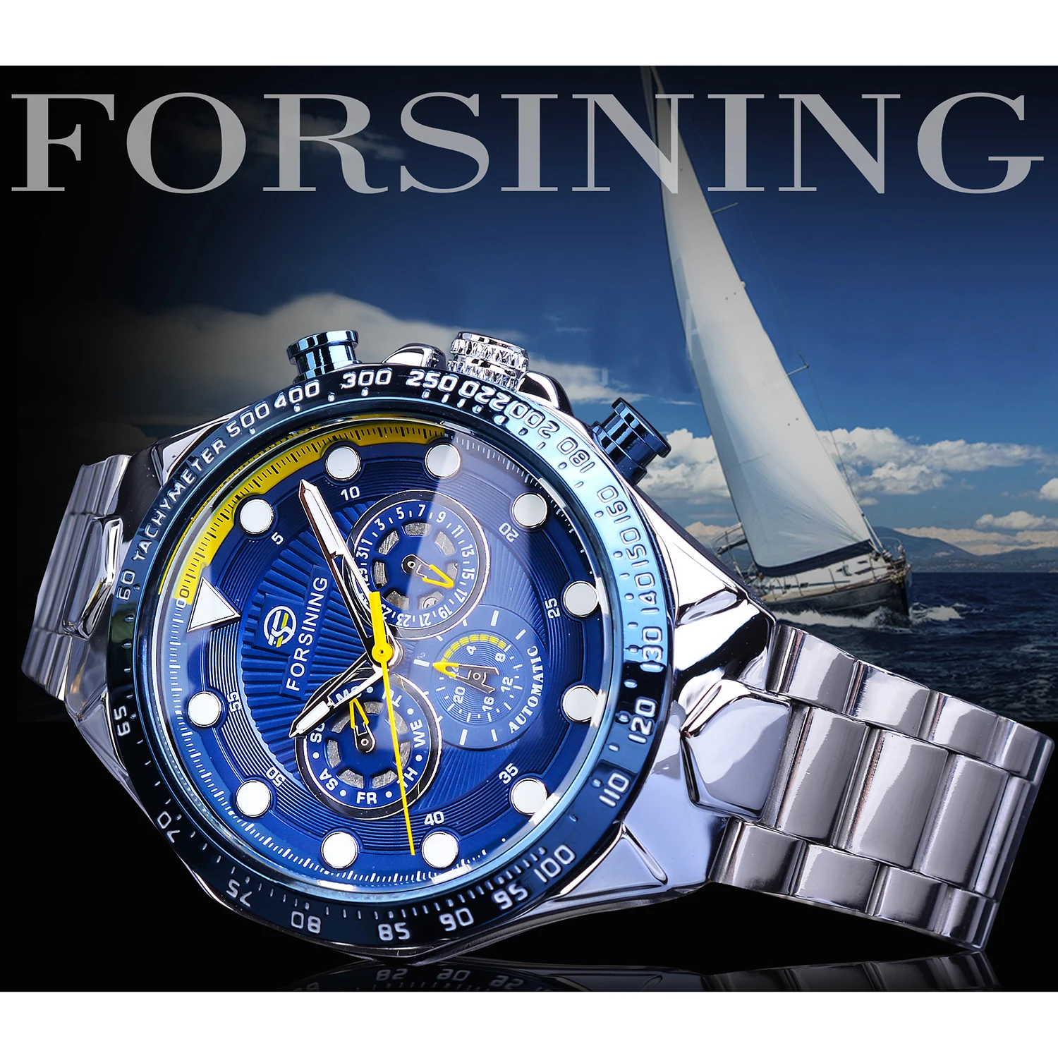 FORSINING التلقائي الذاتي الرياح الميكانيكية الذكور الساعات الذهبي الصلب حزام التقويم عرض الكلاسيكية عالية الجودة الرياضة ووتش ساعة