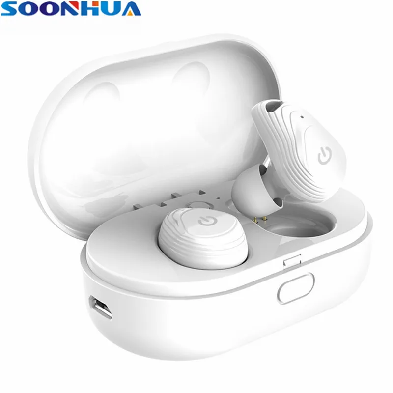 SOONHUA Portable TWS Bluetooth Hifi Stereo Earphone True Wireless Earbud Waterproof HD Communication Headset Handsfree for Phone