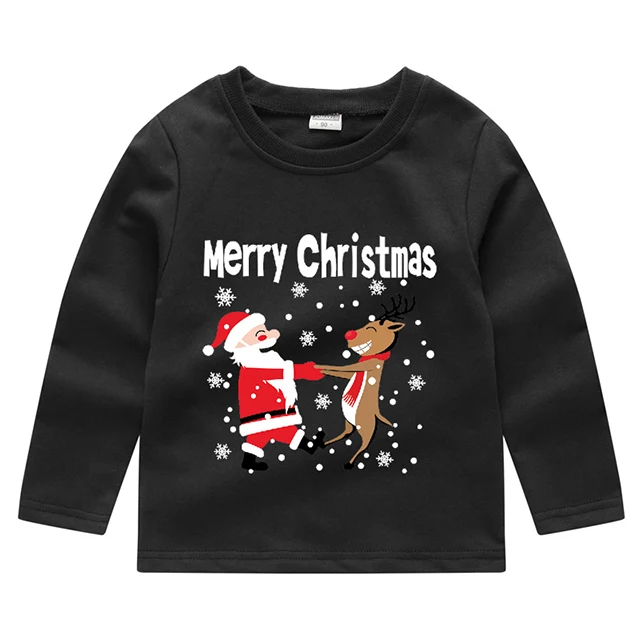 New Baby Girls Christmas Sweatshirts Autumn Winter Children Sweatshirts Long Sleeves Sweatshirts T-shirt Kids Clothes - Цвет: Black