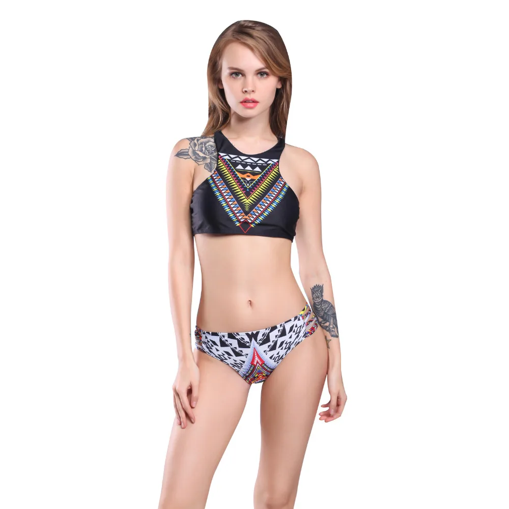 

2017 Summer Low Waist Bikini Brazilian Beach Small Ruched Sexy Halter Bikini Set Push Up Push UP Strappy Elastic Waist Swimwear