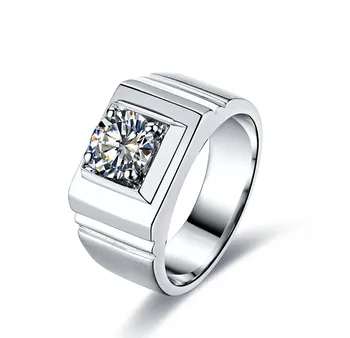 

test positive 1CT Moissanite Male's Engagement Ring With Certificate Sterling Silver White Gold Cover Fine Jewelry
