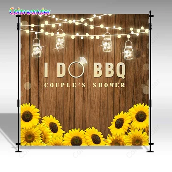 

Colorwonder Photography Background Yellow Sunflowers with Glitter and Lamps 5x7ft Retro Wooden Wall Backdrop for Couple's Shower