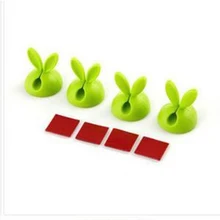 MAHA 4pcs/set Rabbit Ears Cable Holder Solid Line Device Silicone Cartoon Electrical Wire Cable Clamp Cord Winder Green