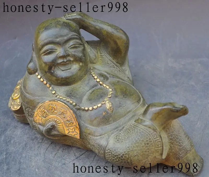 

christmas Old China Bronze gilt wealth money Sleep rest happy laugh Maitreya Buddha Statue halloween