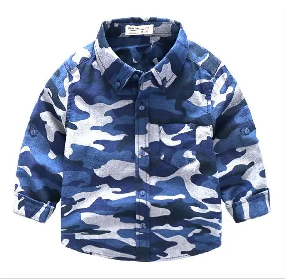 Осенняя детская одежда, рубашки для мальчиков, камуфляжная хлопковая рубашка с длинными рукавами для маленьких мальчиков, Детские повседневные Рубашки, Топы - Цвет: blue