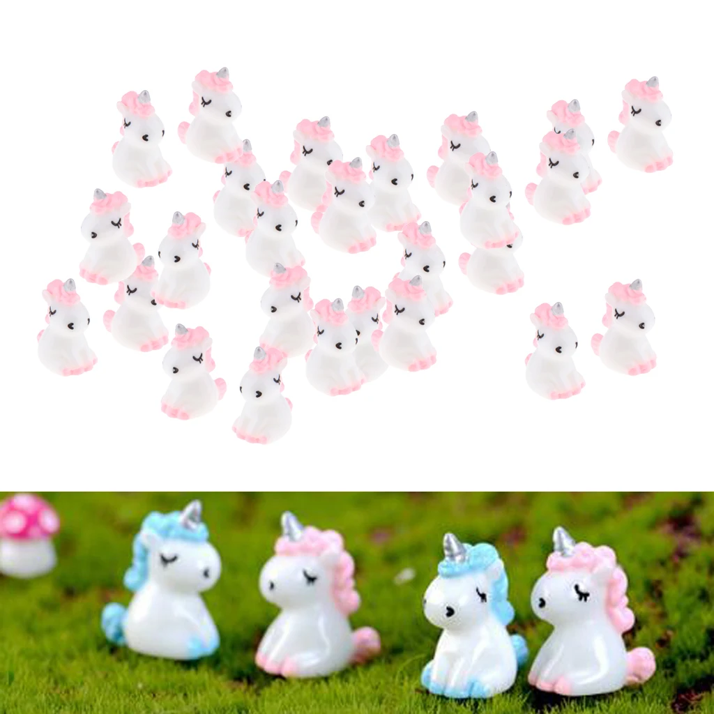 30Pc Lovely Miniature Unicorn Statues Fairy Garden Dollhouse Bonsai Ornament