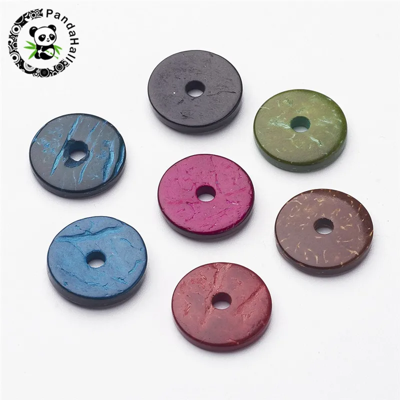 

100pcs 15mm Mixed Color Natural Coconut Spacer Beads Loose Flat Round Beads for Bracelet Jewelry Making Hole: 3mm