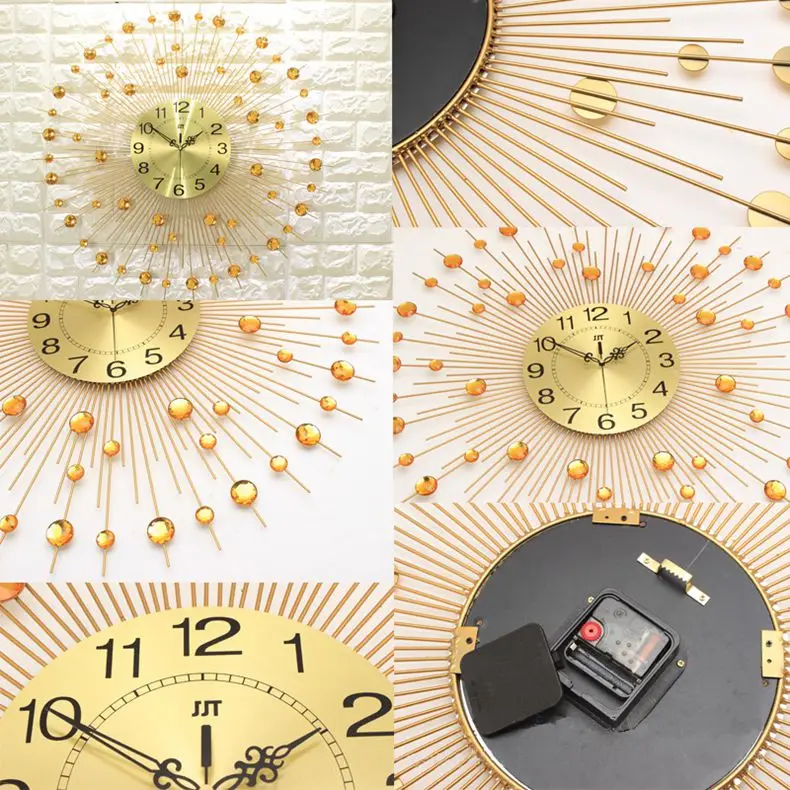 3D большие настенные часы современный дизайн домашний декор настенные часы для гостиной декоративные кованые бесшумные часы золотой цвет 65-75 см