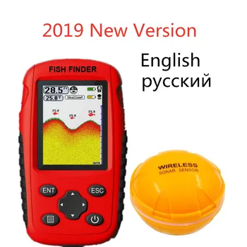 

2019 sunlight color LCD Fish finder Upgrade Russian Rechargeable Waterpoof Wireless Fishfinder Sensor 125kHz Sonar echo sounder