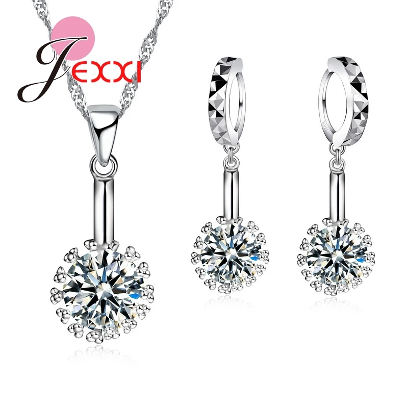 Jemmin 925 Sterling Silber Kugel Anhänger Halskette Disc Ohrringe Set Frauen Weibliche Hochzeit Elegante CrystalJewelry Sets Geschenk