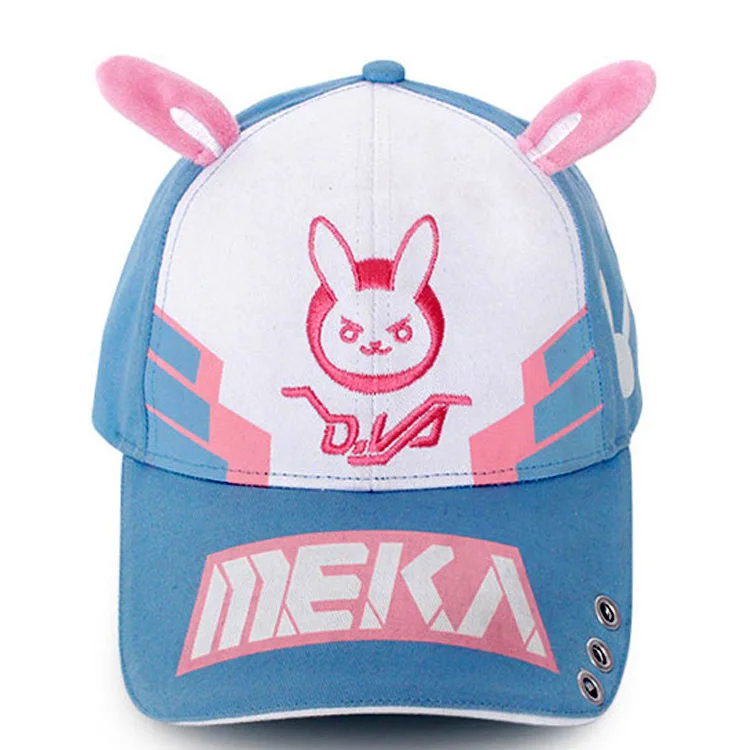 

Game OW D.va DVA Heroine Cosplay Hat Snapback Adjustable Canvas Embroidered Baseball Cap Bunny Ears Christmas Gift