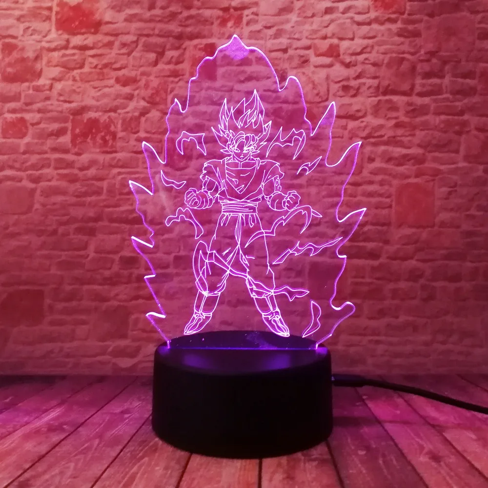 Dragon Ball Z Super Saiyan God экшен-фигурка Гоку 3D настольная лампа 7 цветов, меняющий светодиодный ночник, детская игрушка для сна, рождественские подарки