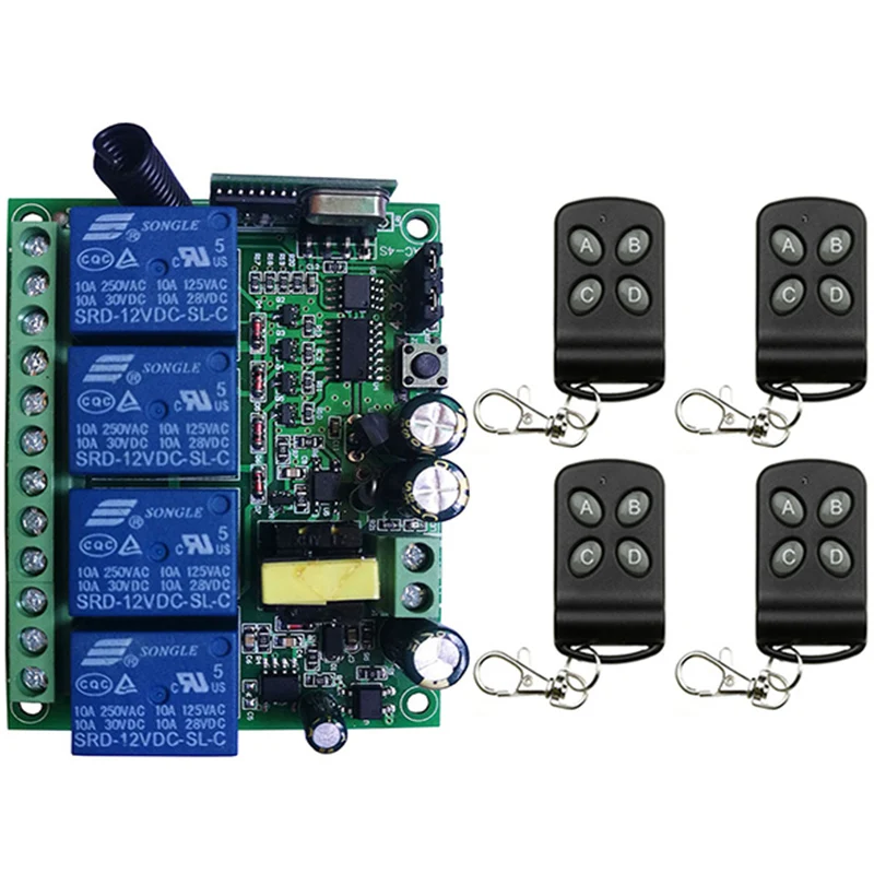 AC110V 220V 230V 4CH 4 CH Radio Controller RF Wireless Push Remote Control Switch Transmitter +Receiver garage door/window/lamp |