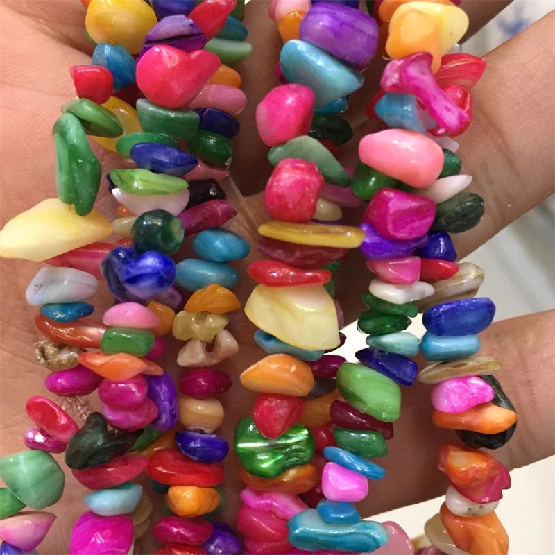 

Irregular Natural Shell Dye Colorful Blue Orange Chip Freeform Gravel Beads For DIY Necklace Jewelry Making Material Accessories