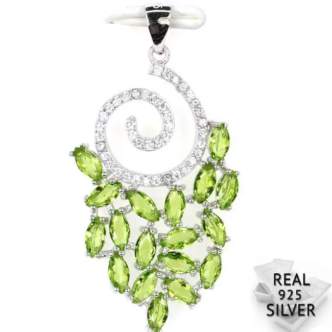 

Guaranteed Real 925 Solid Sterling Silver 2.6g Deluxe Top Green Peridot CZ Engagement Pendant 38x20mm