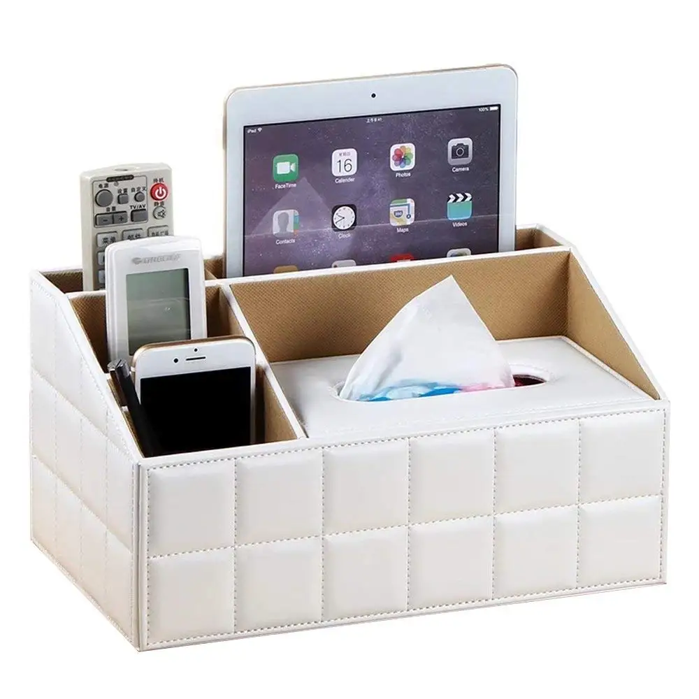 

XRHYY Multifunctional PU Leather Office Desk Organizer Pad Notebook File Holder Card/Pen/Phone/Stationery Storage (Plaid White)