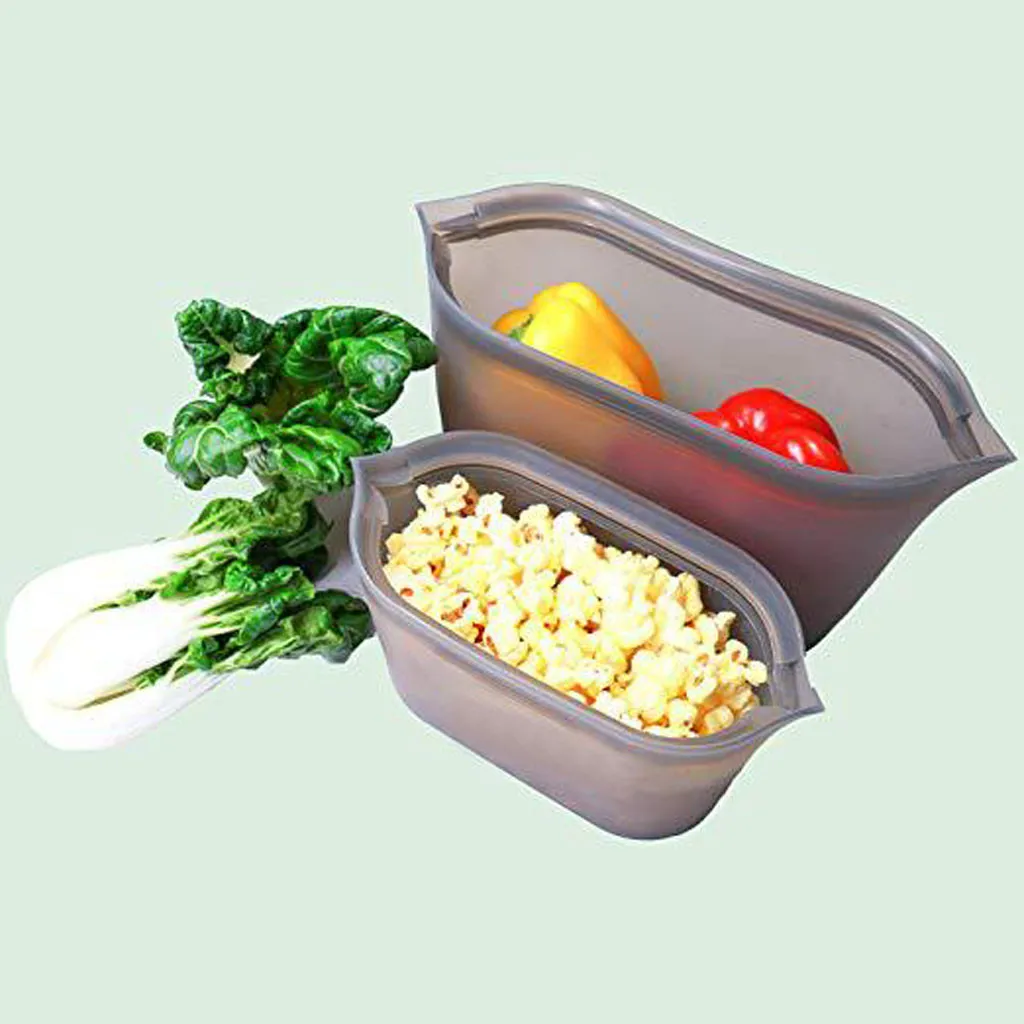 

2 x Reusable Silicone Food Preservation Bag Airtight Seal Set Zip Leakproof Storage Container Versatile Kitchen Cooking Utensil