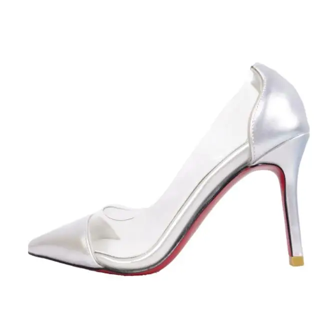 

2019 European and American women's shoes summer transparent high-heeled shoes pointed leather high-heeled shoes sexy leather wom