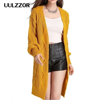 

UULZZOR Autumn Winter Knitted Cardigans Coat Women 2015 Fashion Long Sleeve Poncho Sweater Beautiful Womans Crochet Cardigan